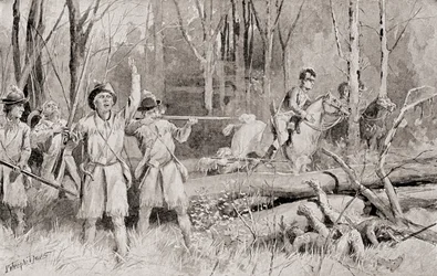 de Slag bij Fallen Timbers, 20 augustus 1794, de laatste slag van de Noordwest-Indiase Oorlog, uit De Geschiedenis van Ons Land, gepubliceerd 1905